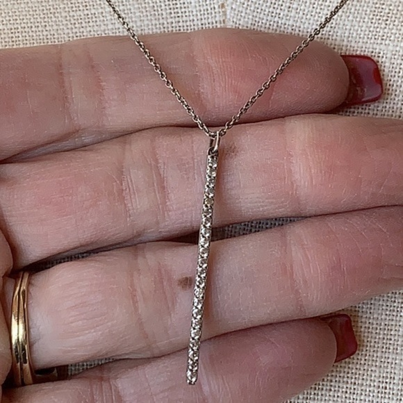 Stella and dot sterling silver long bar pendant crystal rhinestone dainty - Picture 2 of 9